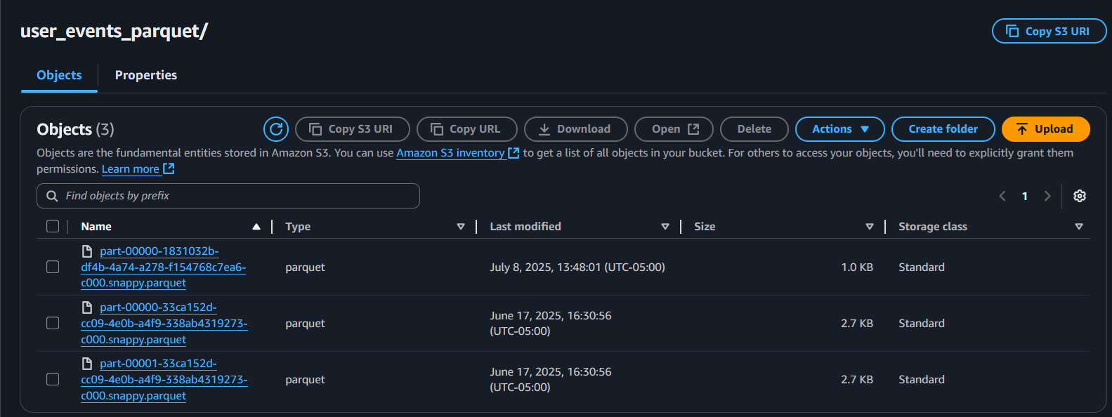 S3 Bronze Output Screenshot
